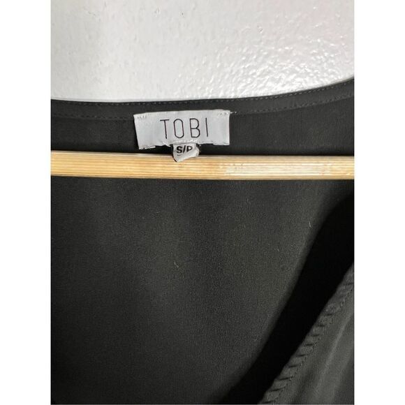 Tobi Tops Paradise tie front Bell Sleeve Blouse Black sz SP - Picture 6 of 9